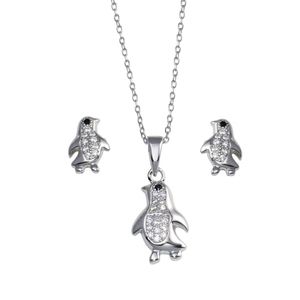 Sterling Silver 925 Rhodium Plated Penguin CZ Set